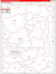 Eau Claire Metro Area Wall Map Red Line Style 2026